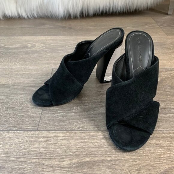 Revolve Kendall & Kylie Karmen Mules heels CrissCross Lucite Acrylic Clear Suede - Picture 3 of 16